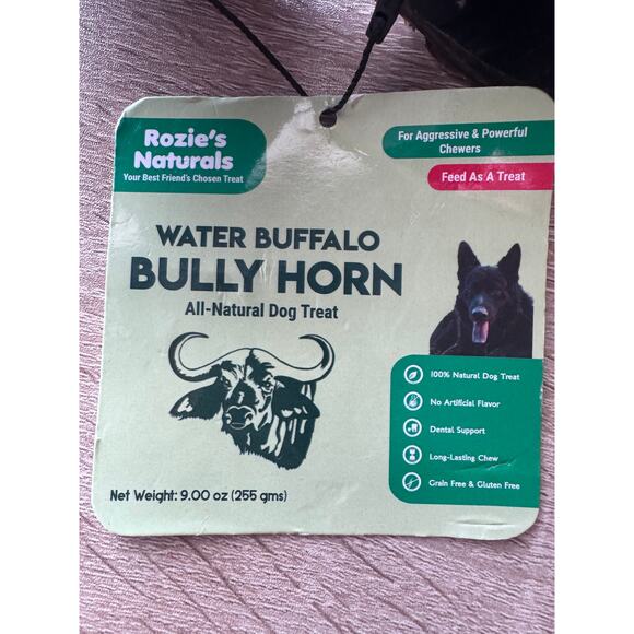 Rozie's Naturals Water Buffalo Bully Horn Dog Chew Toy - All Natural - NEW - Picture 2 of 6